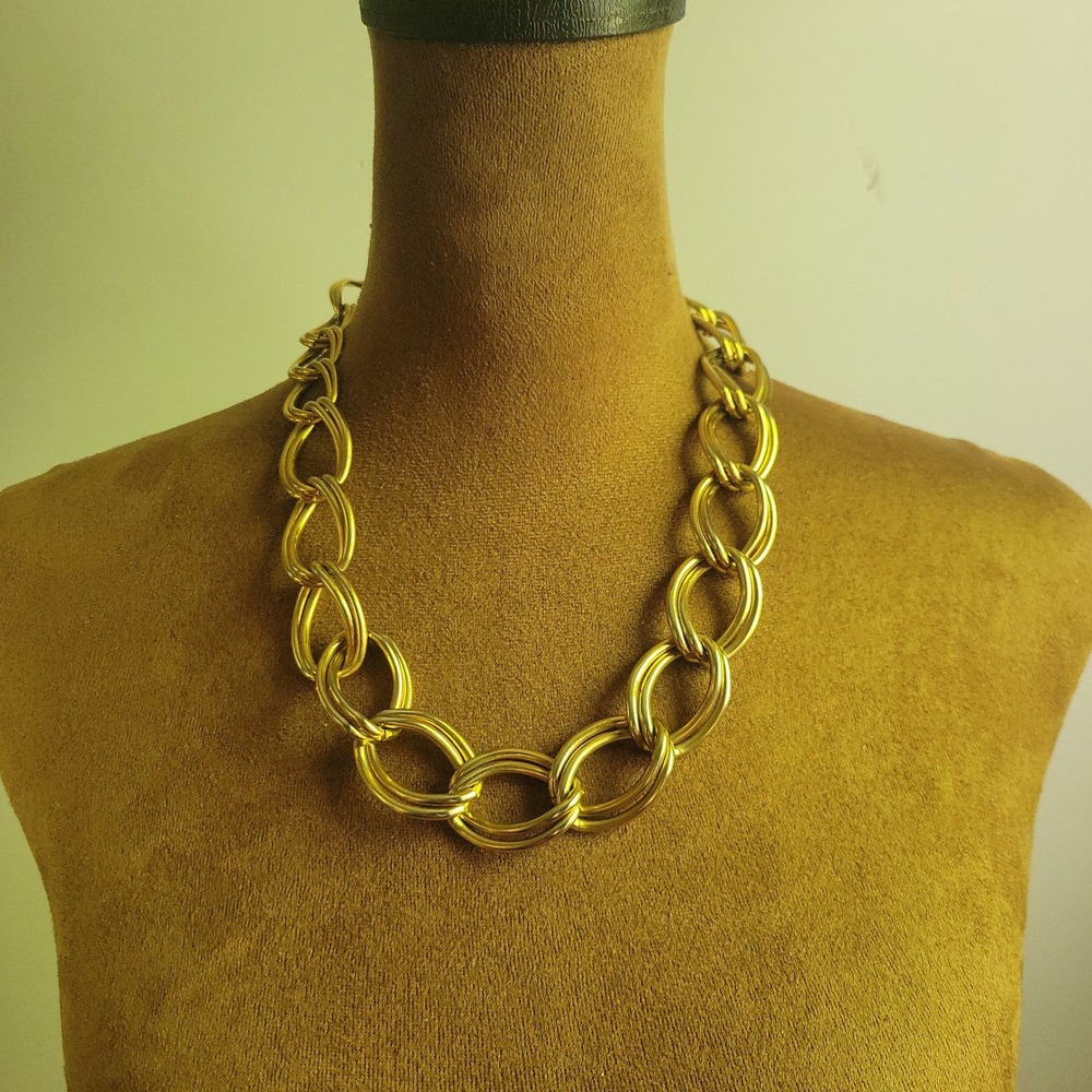 Les Bernard Vintage Gold Tone Chunky Double Oval Link Chain Necklace 18in Luxury